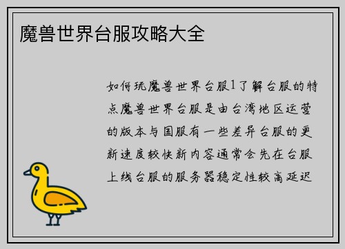 魔兽世界台服攻略大全